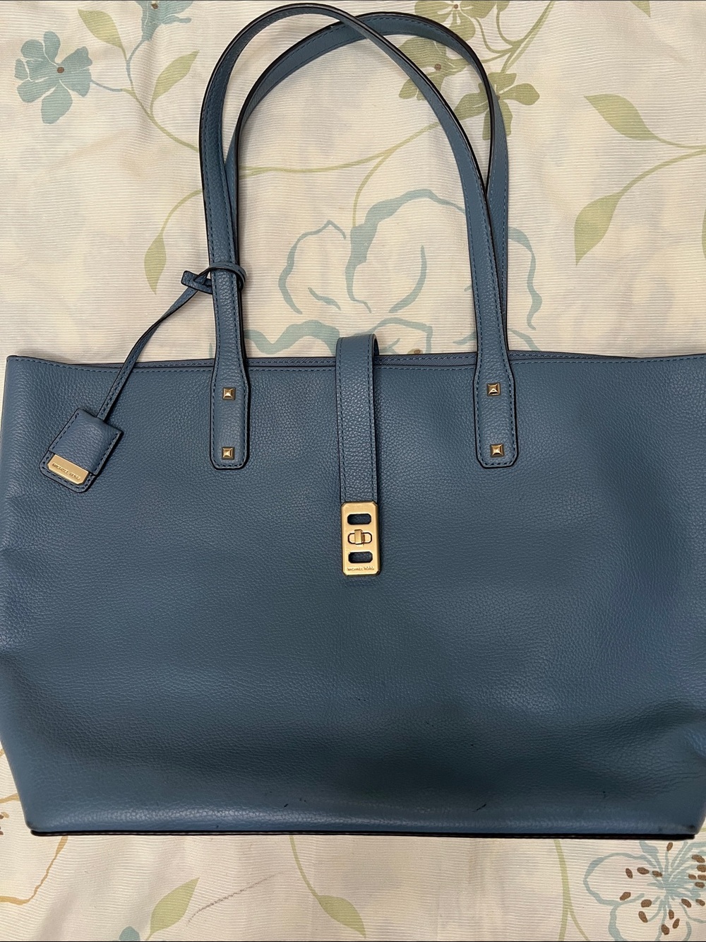 Michael Kors Slate Blue Leather Tote with Gold Hardware